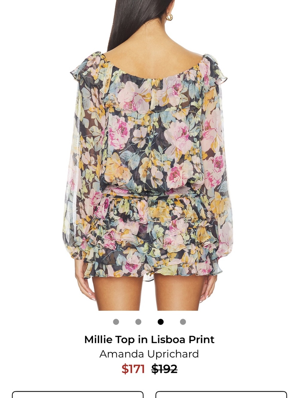 Amanda Uprichard Millie Floral Sheer Crop Top - Black, Pink, Yellow, Cream MED - Picture 2 of 4